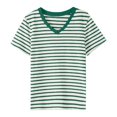 thumbnail image 4 of Women's Striped Retro Top Korean Style Full Loose Round Neck Short Sleeve Design Sense Color Contrast T Shirt, 4 of 4