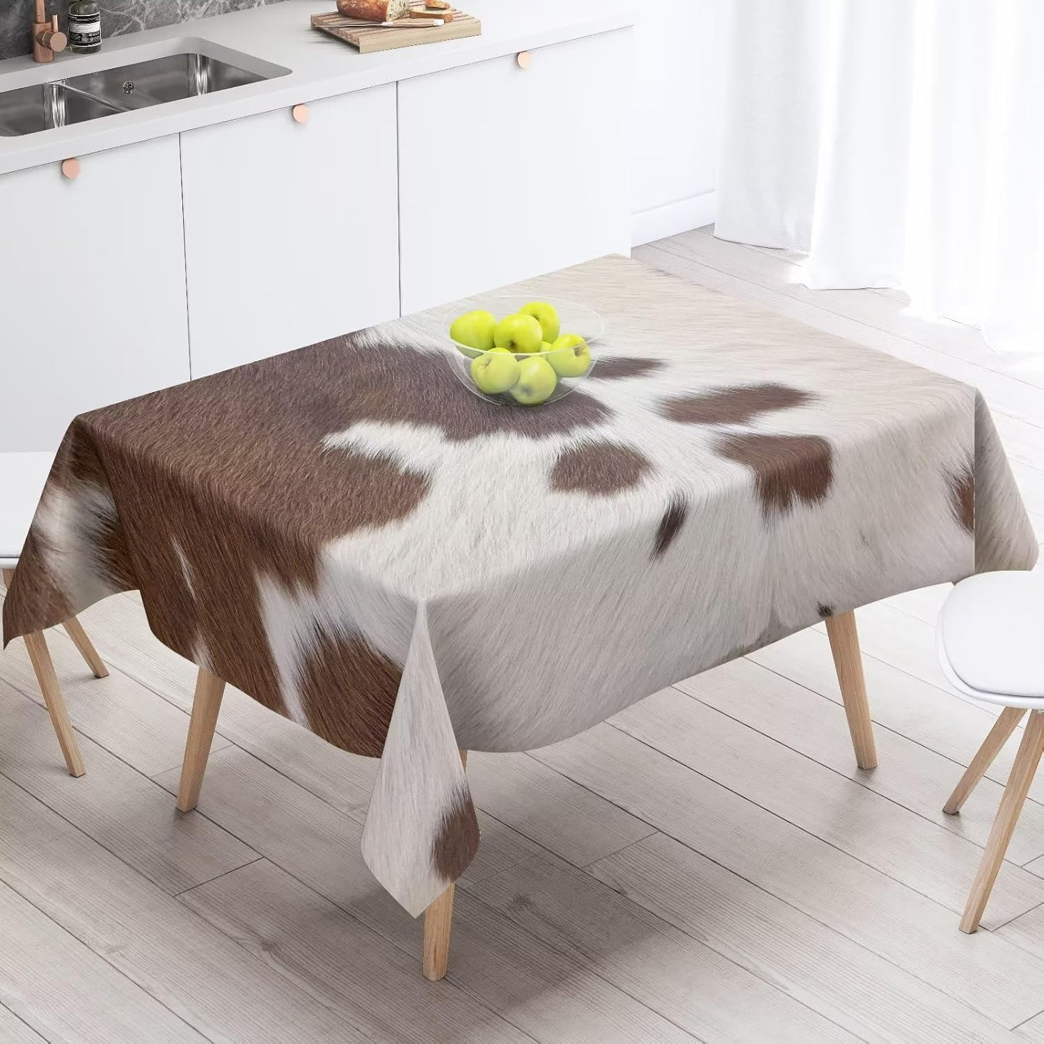 Cow Print Tablecloth, Cow Hide Pattern with Spots Farm Life with Cattle Camouflage Animal Skin, Rectangular Table Cover for Dining Room Kitchen Decor, 60"x120"