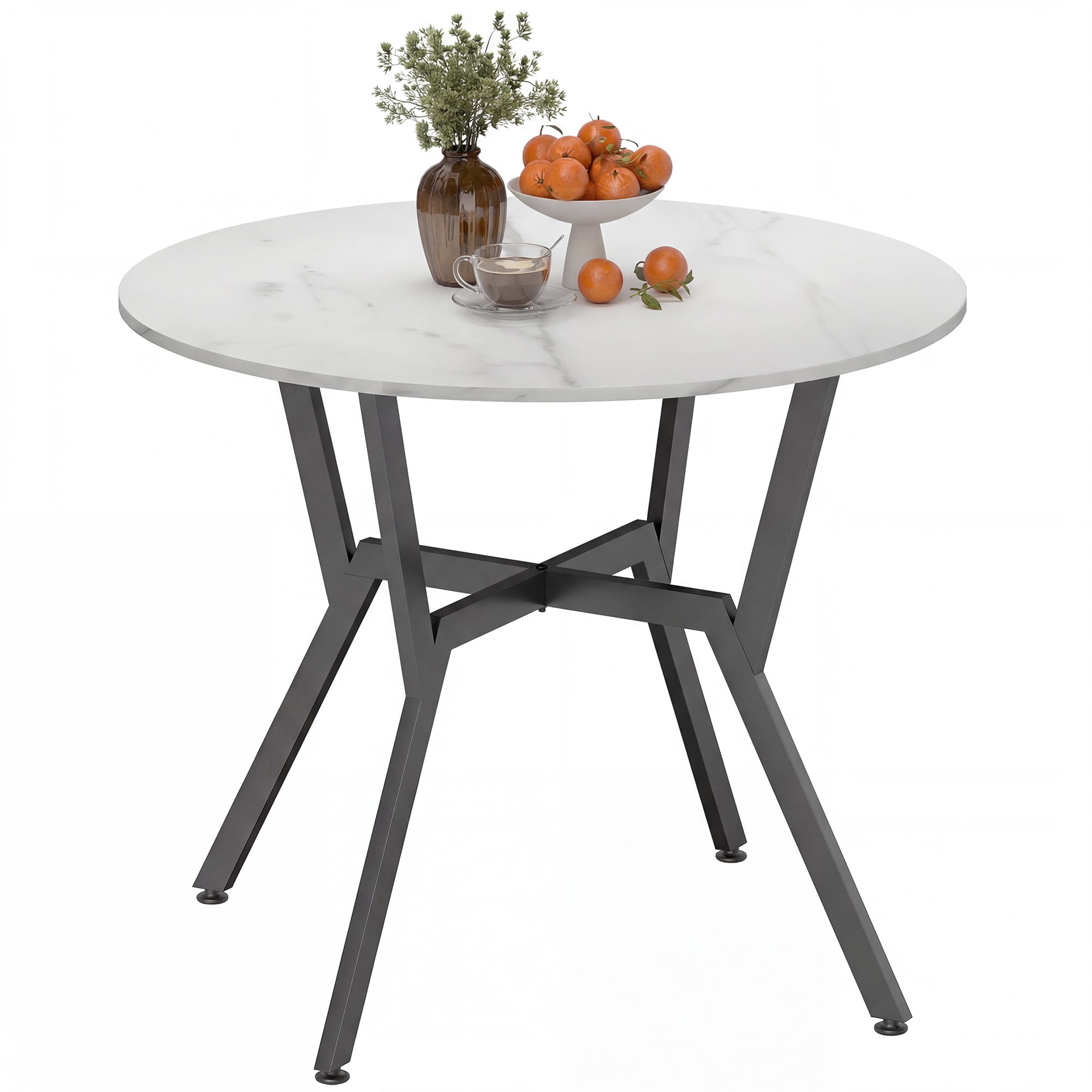 HOMCOM Dining Table Round Kitchen Table w/ Steel Frame, White Marble