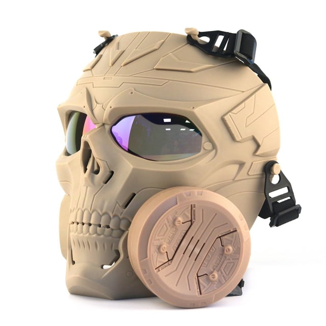 TopOne Tactical Gas Mask Full Face Single Fan Skull Covers Protective Mask for Outdoor Cs Game Masquerade Cosplay