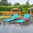 thumbnail image 1 of Costway Ensemble de 3 Pcs Chaise Longue de Patio en Rotin avec Table Pliante Chaise Bois Coussinée Turquoise, 1 of 10