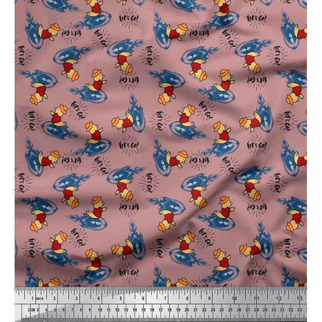 Soimoi Cotton Poplin Fabric Text,Rugby Ball & Bird Cartoon Fabric Prints by Yard 56 Inch Wide