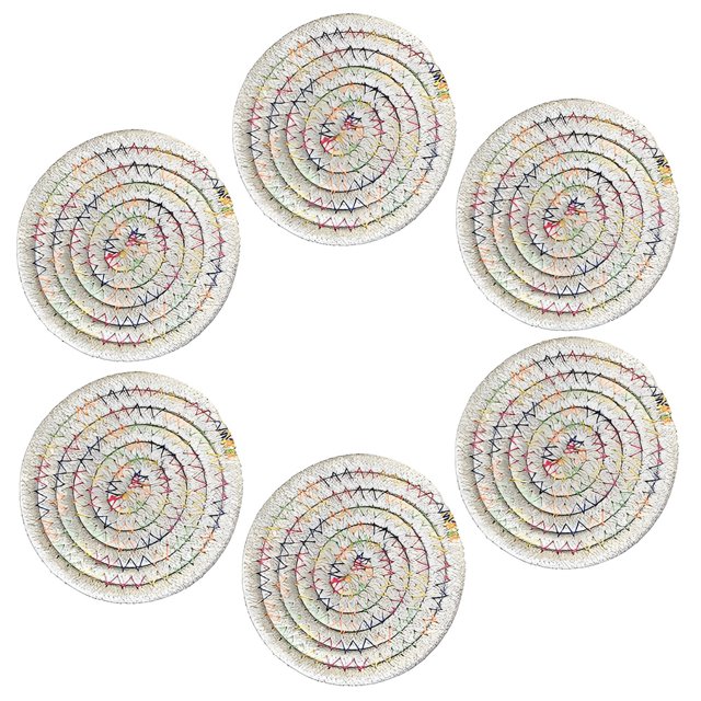 tredstone 6 Pcs Napperons Résistants aux Taches Antidérapants Coussin de Tasse Faits à la Main Ronds Isolation Tresse Cuisine Articles Ménagers Colorés Gris Clair