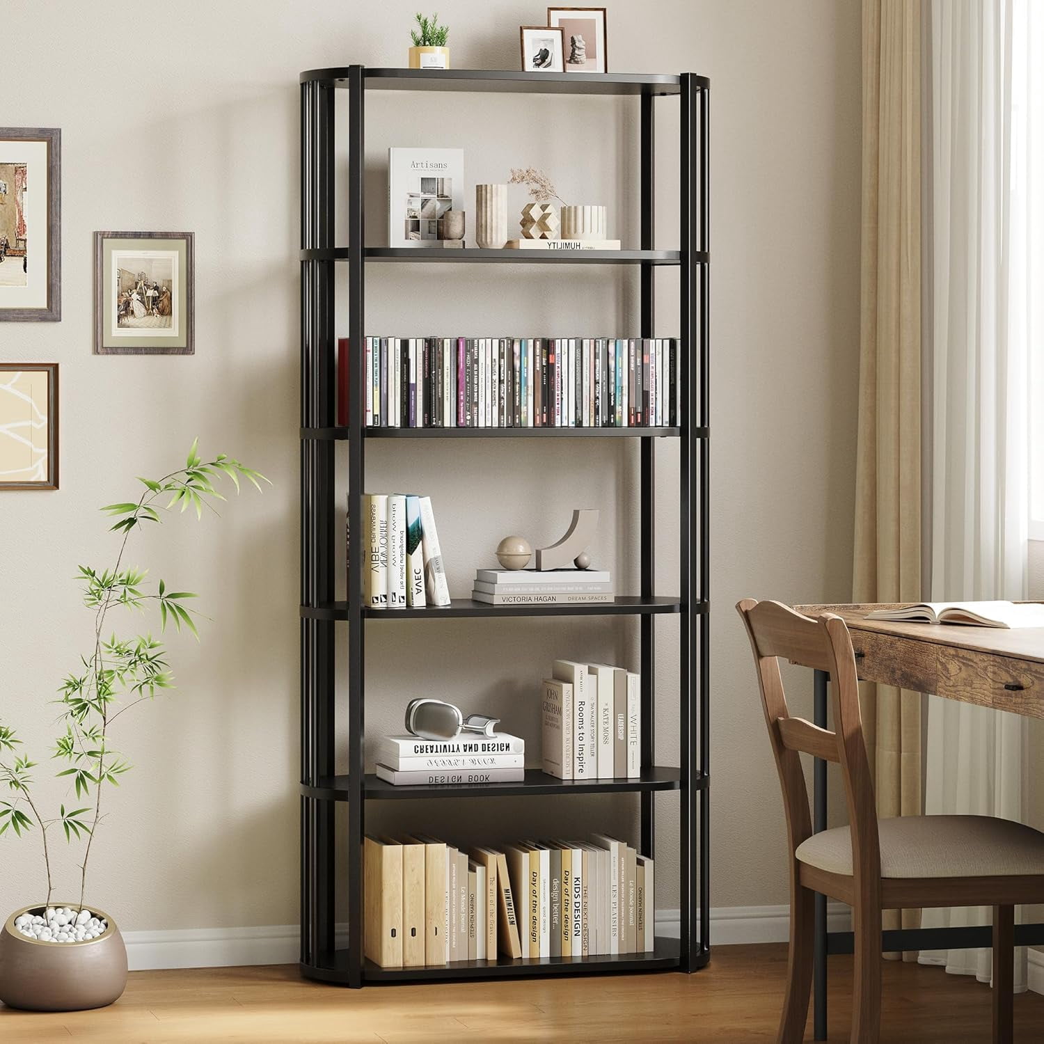 Ourlova 6 Tier Tall Bookshelf 71 Inch Industrial Style Book Shelf Organizer Wooden Bookcase with Metal Frame Freestanding Storage Shelves for Home Office Living Room Bedroom Black