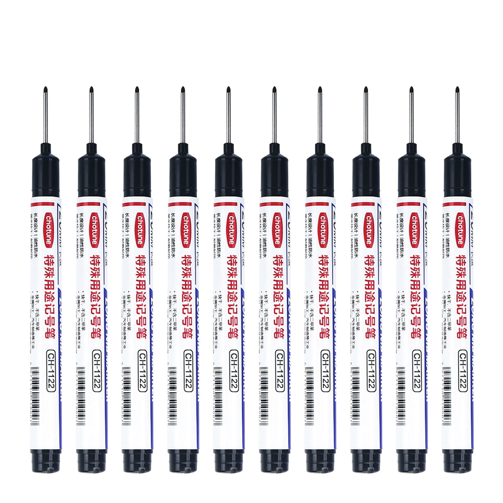 Binwennn High Packs 4 Pen Rechargeable Pen with Eraser on Back 10PCS Long Head Deep Hole Marker Pens 20mm Deep Reach Markers Long Nose Marker Construction Markers Marking Tool Markers