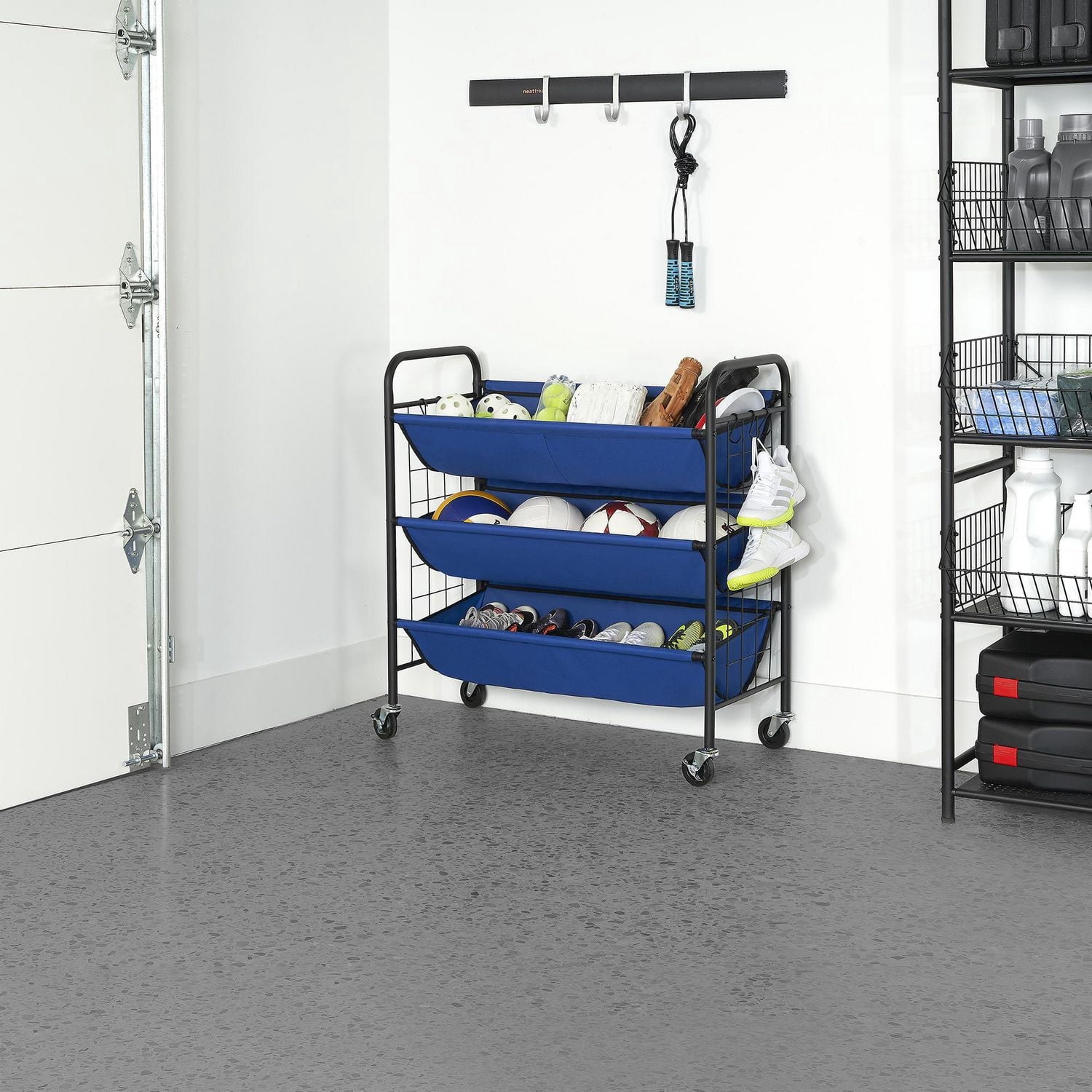 Organisateur de rangement de garage à 3 niveaux avec roulettes