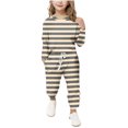 thumbnail image 1 of Plebaso Ensemble 2 Pcs Garçons Filles Tenues Rayées Manches Longues Col Rond Hauts Joggeurs Vêtements Décontractés Enfants, 1 of 5