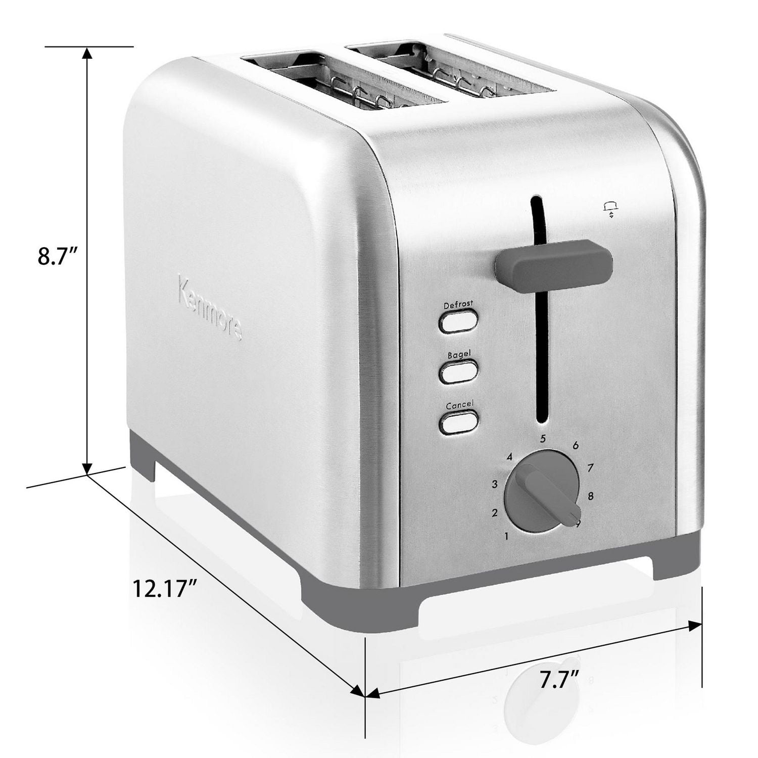 Kenmore Grille-pain 2 tranches en acier inoxydable, argent et gris, fentes extra larges, fonctions bagel et décongélation