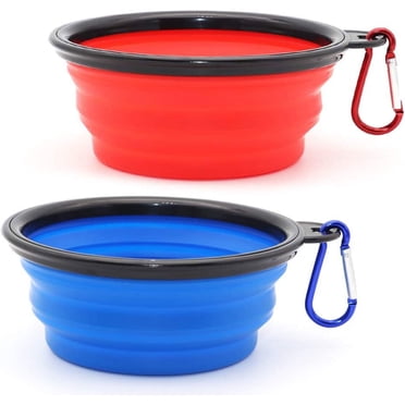 Collapsible Dog Bowl, 2 Pack Collapsible Dog Water Bowls for Cats Dogs, Portable Pet Feeding Watering Dish for Walking Parking Traveling with 2 Carabiners