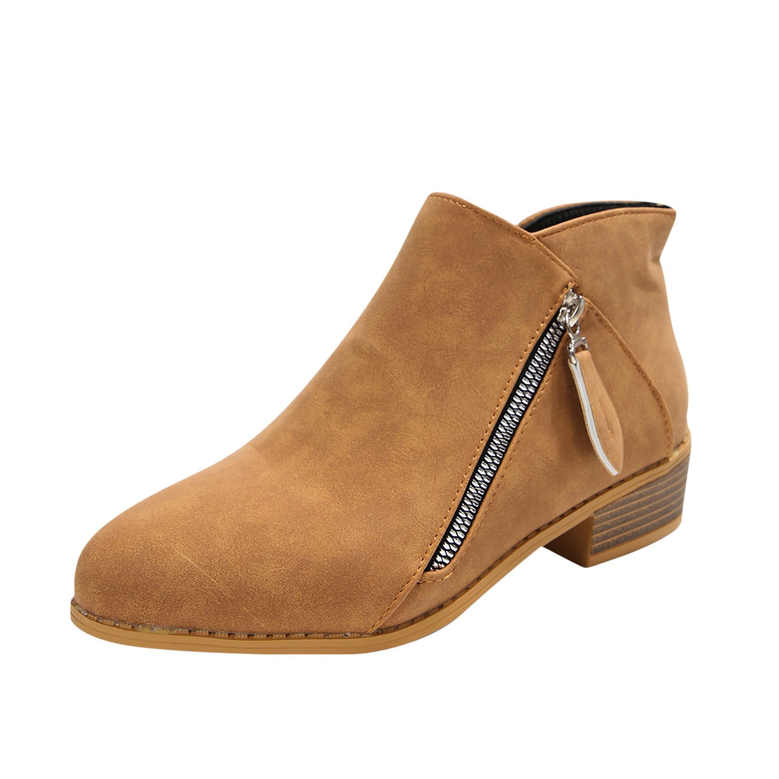 Xfvqtps Womens Chunky Heel Ankle Boots Pointed Toe Side Zipper