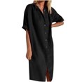 thumbnail image 2 of Robes pour Femmes 2024 Été Oversize Printemps et Col à Revers Robe en Coton et Lin à Boutons Décontractée avec Poche Robe Chemise à Manches Courtes Rabais de 50 % Liquidation!, 2 of 6