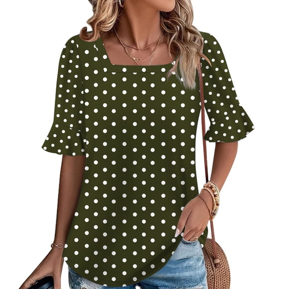 TNDBKQWR Clearance Womens Clothing Womens Basic Tees Womens Plus Tops Womens Crewneck Womens Fitted Tshirt Boho Tops, Army Green, XL