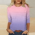 thumbnail image 2 of Olyvenn T-Shirts pour Femmes à Manches 3/4 Été 2025, Imprimé Dégradé, Col Rond, Décontracté, Basique, Coupe Tunique, Blouse, Rose, G, 2 of 6