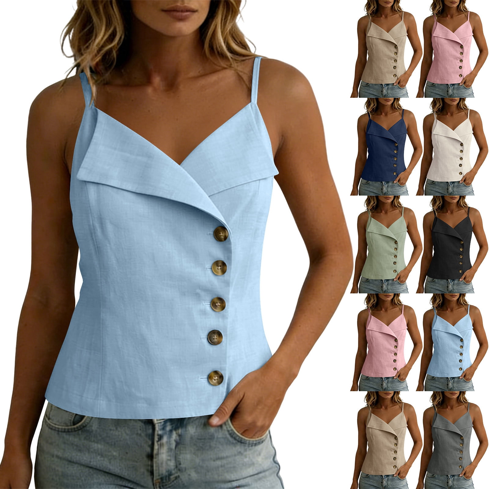 【未開封】Eaphi / ASYMMETRY CUP CAMISOLE Aezemi Women's Spaghetti Strap Cami Tops, Asymmetrical Button