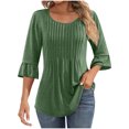 thumbnail image 1 of MeetoTime Tuniques pour Femmes Manches 3/4 Décontractées Col Rond Plissé Couleur Unie T-Shirt Pull, 1 of 6