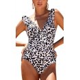 thumbnail image 1 of Womens Ruffle One Piece Swimsuits V Neck Ruched Monokini Bathing Suits, 1 of 5