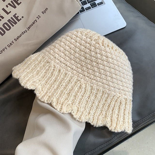 LinYooLi Chapeau Seau Tricoté Automne Hiver Chapeaux de Pêcheur Patchwork Contrasté pour Femmes Extérieur Pliable Gorros