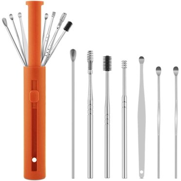 7Pcs/Set Steel Earpick Wax Remover Piercing Kit Ear Wax Pickers Earwax Curette Spoon Care Ear Clean Toolear Cleaner (Color : Orange)
