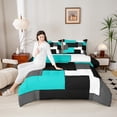 thumbnail image 4 of Erosebridal Rectangle Geometry Bedding Comforter Set, Abstract Checkered Bedding Sets with Comforter, Chic Minimalst Reversible Down Comforter, Lightweight Room Decor, 2pcs, 4 of 8