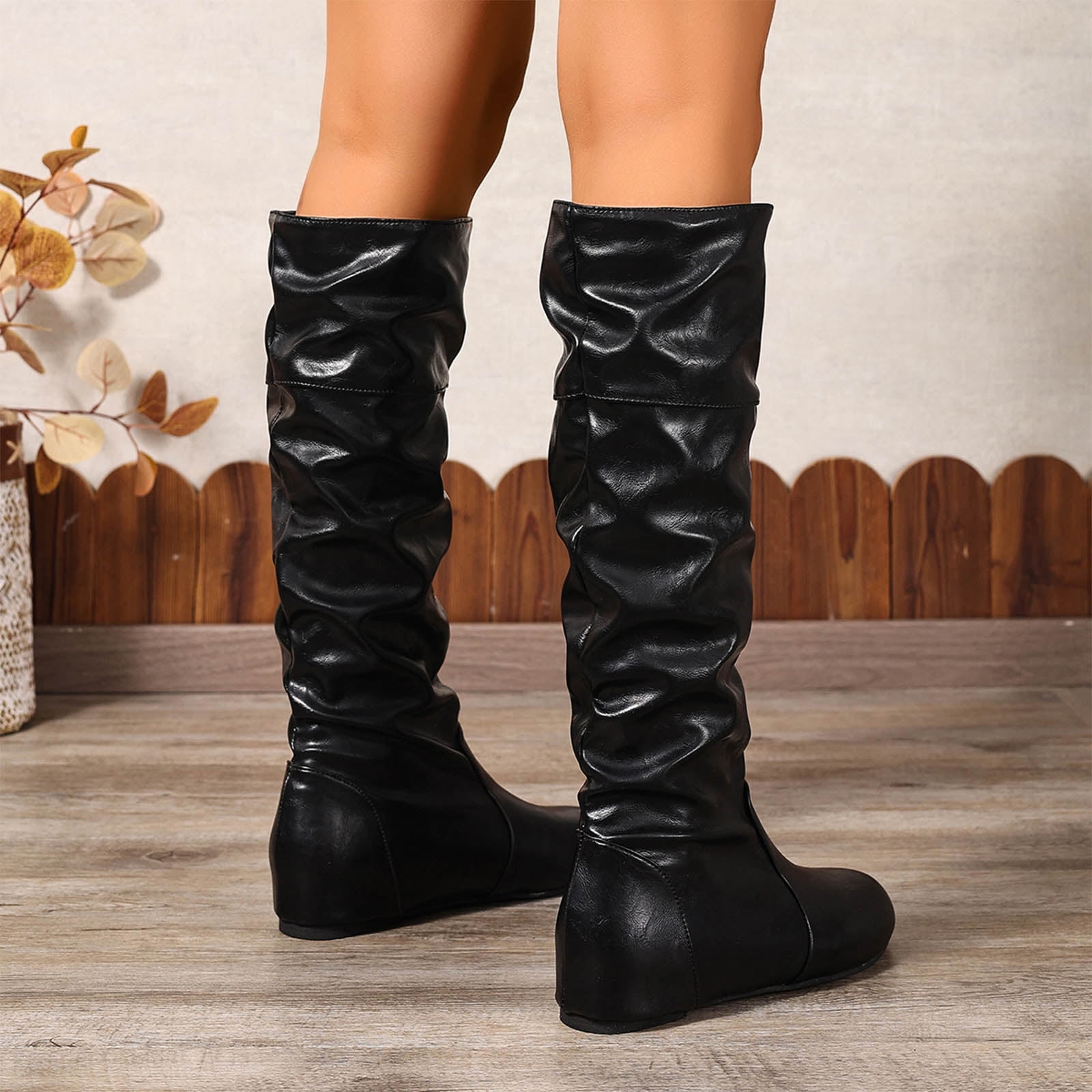 Womens Slouch Knee High Boots Casual Leather Winter Fall No Heel