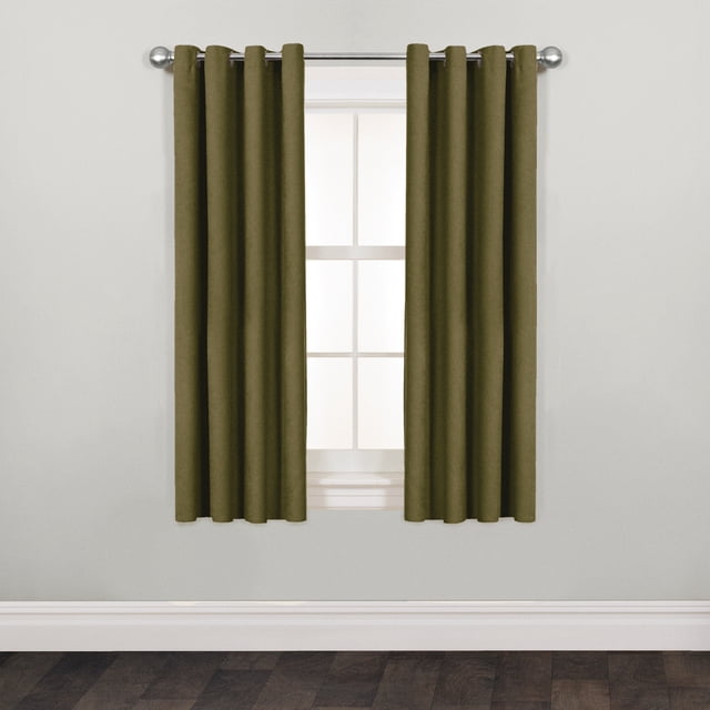 Mainstays Faux Silk Light-Filtering Grommet Window Curtain Panel, 54" x 63", Olive Green, 1 Panel