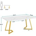 thumbnail image 3 of Tribesigns Modern Dining Table, 55 inches Dinner Table for 4 People, White Faux Marble Small Kitchen Table with Gold Metal Legs, 3 of 6