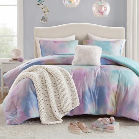 Intelligent Design Queen/Full Size Comforter Set, Watercolor Queen Bedding Sets, Tie Dye Comforter Set for Teen Girl & Boys, 4 Pieces Cassiopeia Comforter, Sham, Throw Pillow Full