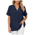 thumbnail image 3 of Birdeem Mode pour Femmes Manches Courtes Rétro Col Rond Pâques Couleur Unie Hauts Amples Blouse Manche, 3 of 8
