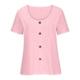 thumbnail image 3 of Plebaso Hauts d'Été pour Femmes Col Rond Manches Courtes T-Shirts Ajourés Décontractés Chemisiers à Boutons P-5TG, 3 of 5