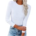 thumbnail image 1 of IROINID Deals Womens Plus Size Tops Fall Long Sleeve Stretch Slim Fitted T-Shirt Blouse Solid Basic Tops,White, 1 of 7