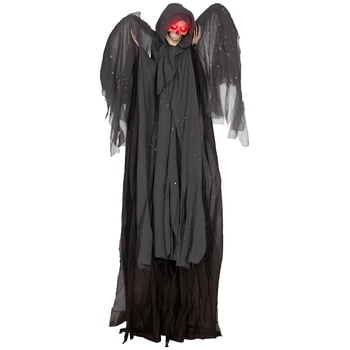 HOMCOM Winged Grim Reaper Animatronic Prop w/ Light Up Eyes, for Party