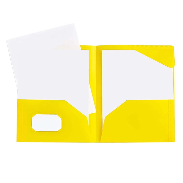 ZTTD Plastic Folders with Pockets, Style5-Yellow, A5 size, featuring two pockets for organizing documents. Made of durable, tear-resistant, waterproof poly material, suitable for storing up to 80 sheets of paper. Includes a flip lid and heat-sealed edges for secure storage. Ideal for school, office, or home use as a document organizer or file folder.