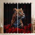 thumbnail image 1 of Leopard Window Drapes Block 30%-50% Light,Cheetah Rose Flower Kitchen Window Treatments 42Wx63L Inches,Red Geometric Honeycomb Decor Window Curtains, 1 of 6