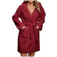 thumbnail image 2 of RXIRUCGD Mode Femmes Décontracté Uni Manches Longues Dames Ample Poche Garder au Chaud Peignoirs Faux Velours Tenue de Nuit Robe Chemises de Nuit( Rouge, Taille:TG ), 2 of 7