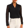 thumbnail image 1 of INSPIRE CHIC Women's Ruffle High Neck Shirt Button Decor Sheer Long Sleeve Blouse Tops XS Black, 1 of 5