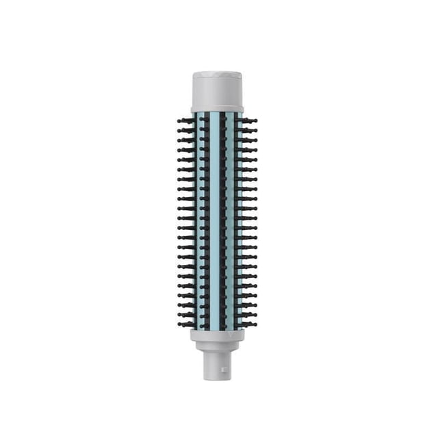 Style Chemistry by Conair® Round Brush attachment with a light blue ceramic-coated barrel and black nylon bristles arranged in rows, designed to create volume and smooth shine, compatible only with the Style Chemistry Starter Pack Power Handle Base for versatile hair styling.