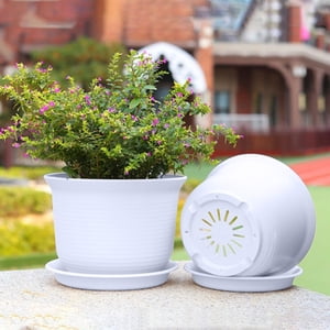 Pot de fleurs en plastique épais avec plateau pour usage intérieur et extérieur – Planteur durable pour plantes de jardin et décoration maison