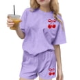 thumbnail image 1 of Robe d'Été avec Manches Ensemble de Loisirs d'Été pour Enfants Col Rond Manches Courtes Haut et Shorts Ensemble Deux Pièces Mignon Ensemble d'Été, 1 of 6