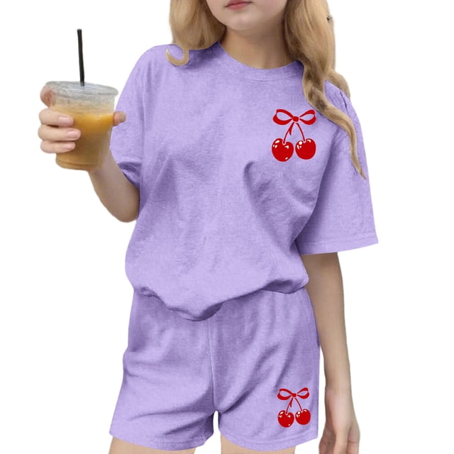 Robe d'Été avec Manches Ensemble de Loisirs d'Été pour Enfants Col Rond Manches Courtes Haut et Shorts Ensemble Deux Pièces Mignon Ensemble d'Été