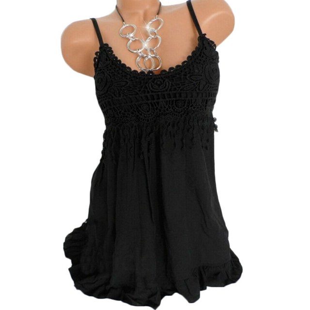 CAROOTU Robe à Bretelles pour Femmes Mini Débardeur en Dentelle Sans Manches Fête Été Plage Robe Courte Grande Taille