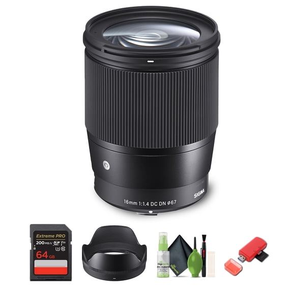 Sigma Objectif Contemporain 16mm f/1.4 DC DN pour Sony Monture E (Pièce MFR No 402965) Ensemble. Idéal pour Portraits Professionnels Mariages Aventure Intérieure/extérieure, Faune, Voyage et Photo + Accessoires