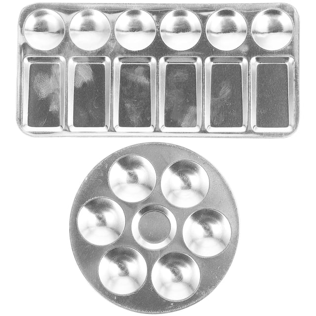 Color Mixing Plates Silver for Child in Painting Activities 2Pcs 9.1x4.3in