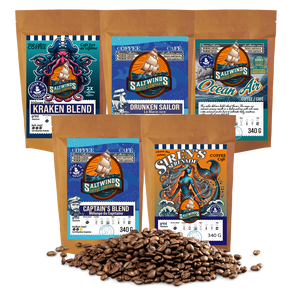 5x340 g Haricot entier Coffee Groupe Découverte Ocean Air Bundle sans saveur torréfié au Canada- Roast léger, Roast moyen, Roost moyen foncé, Roâte foncée, Roût extra foncé