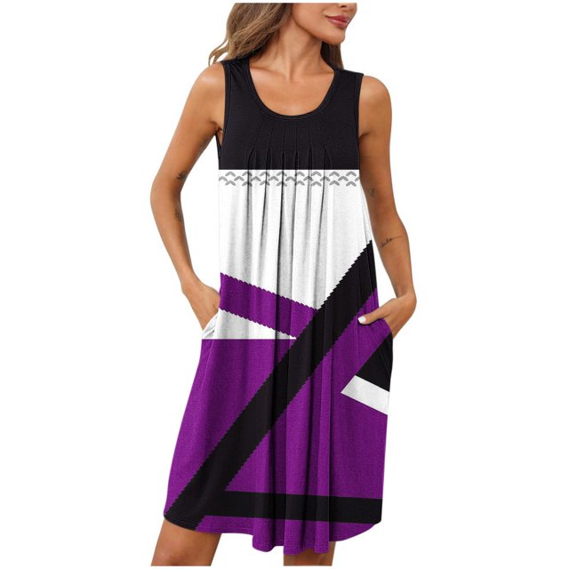 Ovzne Robes pour Femmes 2025 Robe pour Femme Femmes Imprimé avec Poches Chemises de Nuit Sans Manches Vêtements de Nuit devant Plissé Nuisette Col Rond Robe de Nuit Robe de Printemps Imprimée Liquidation