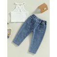 thumbnail image 4 of Faithtur Kids Girls Pants Set, Sleeveless Camisole with Elastic Waist Ripped Jeans Summer Outfit, 4 of 8