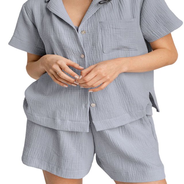 Ensemble Pyjama 2 Pièces pour Femmes Chemise Courte à Manches Courtes Loungewear Sleepwear Doux