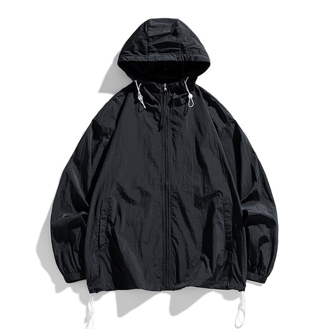 RXIRUCGD Ensemble de Protection Solaire pour Homme Veste Décontractée à Manches Longues avec Capuchon, Noir, Taille : 3TG