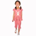 thumbnail image 1 of Shirts for Girls, Girls Summer Round Neck Small Print Short Sleeved Flying Sleeves Elastic Waist Cropped Pants Two-piece Set, 1 of 5