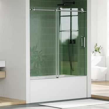 Sliding Shower Door, Semi-Frameless Double Sliding Glass Door with 1/4" (6mm) Clear Tempered Glass, Stainless Steel Hardware for Bathroom