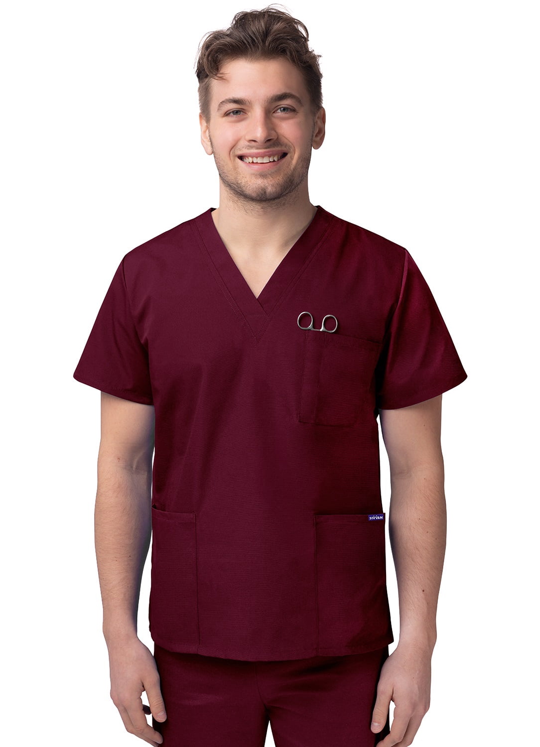 Sivvan Haut d'Uniforme Unisexe à Col en V à 3 Poches (Offert en 15 Couleurs)